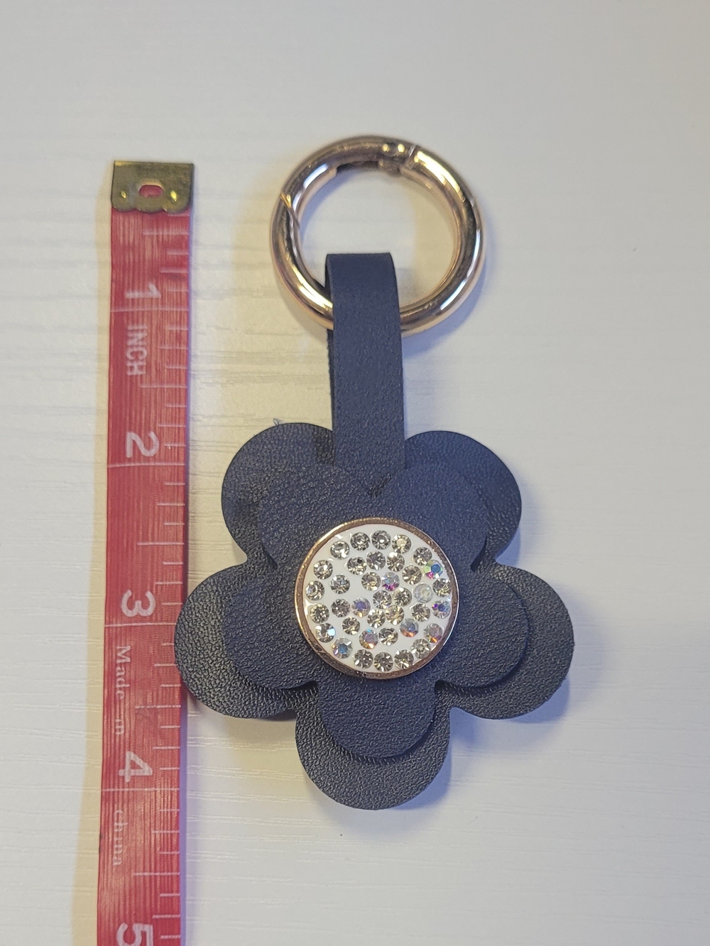 Deep Navy Flower Crystal Keychain Key Ring